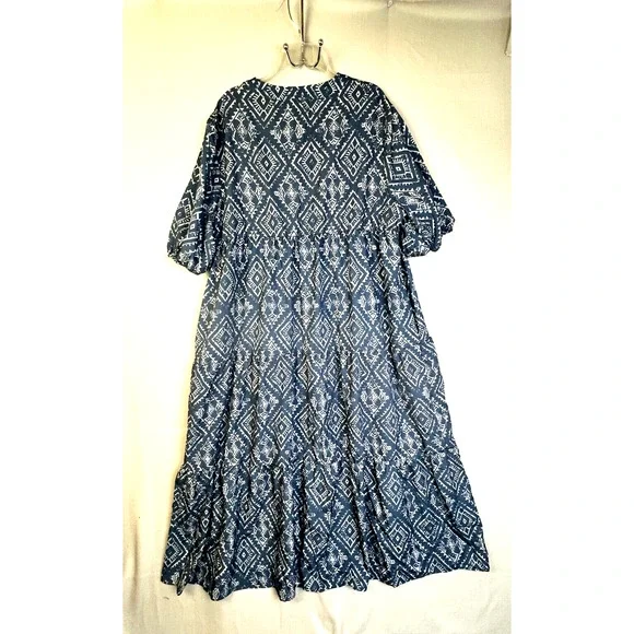 Emma Rose Peasant Dress Women's 3XL Blue Graphic Cottagecore Tiered Boho Maxi - Picture 7 of 11